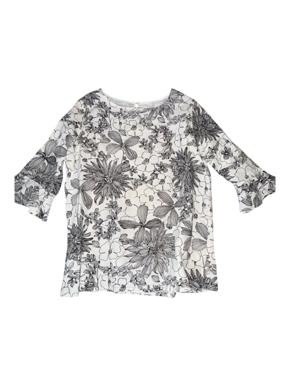Bryn‎ Walker Women Carina Linen Ruffle Sleeve Top Sz L Blue Summer Vacation